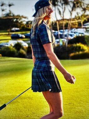 Pleated Tartan Mini Skirt in Green and Gray -